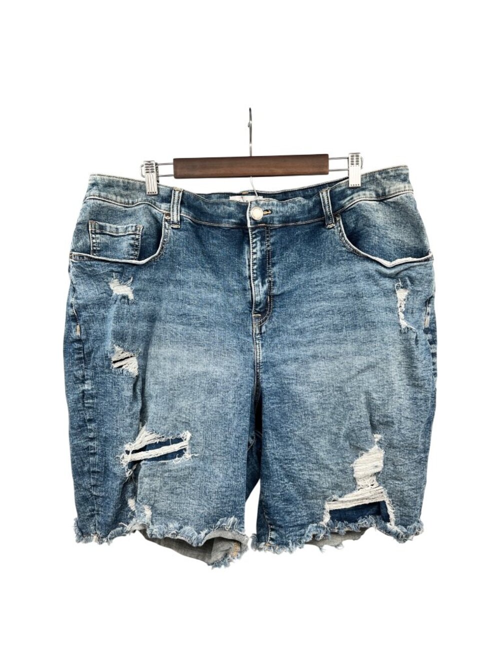 Lane Bryant Boyfriend Bermuda Jeans Short Cut Off Blue Distressed Size 22